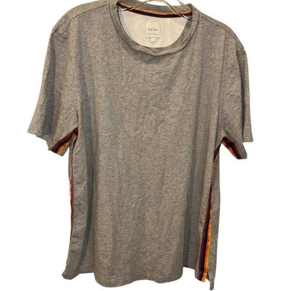 Paul Smith Gray rainbow ribbon side trim short sleeved mens t-shirt L Portugal